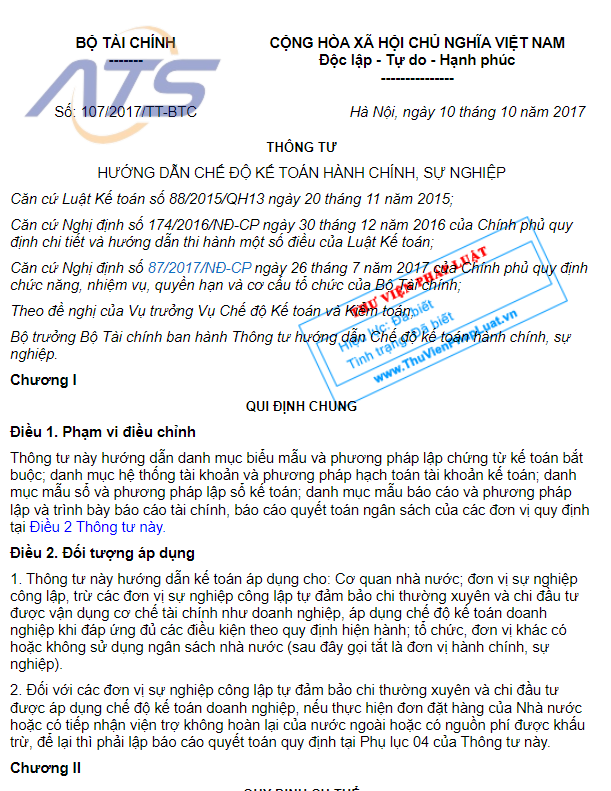thông tư 107 về chế độ kế toán