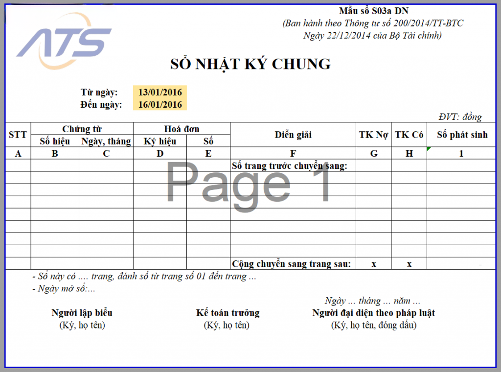 làm sổ nhật ký chung