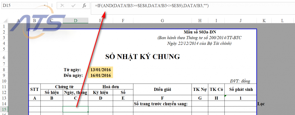 cách làm sổ nhật ký chung trên excel