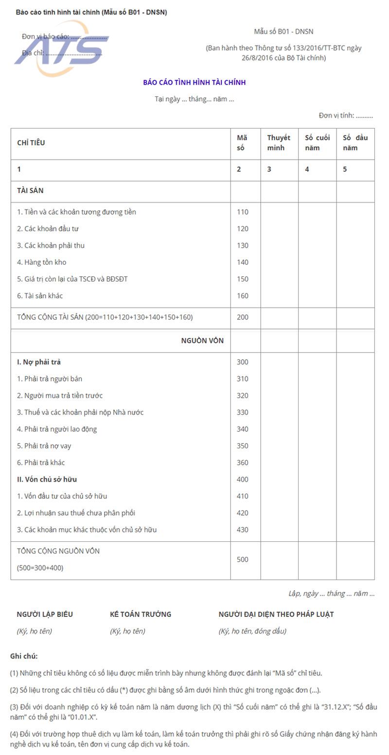 Mẫu báo cáo tài chính