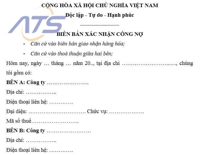 Mẫu biên bản xác nhận cho doanh nghiệp số 1 - 1