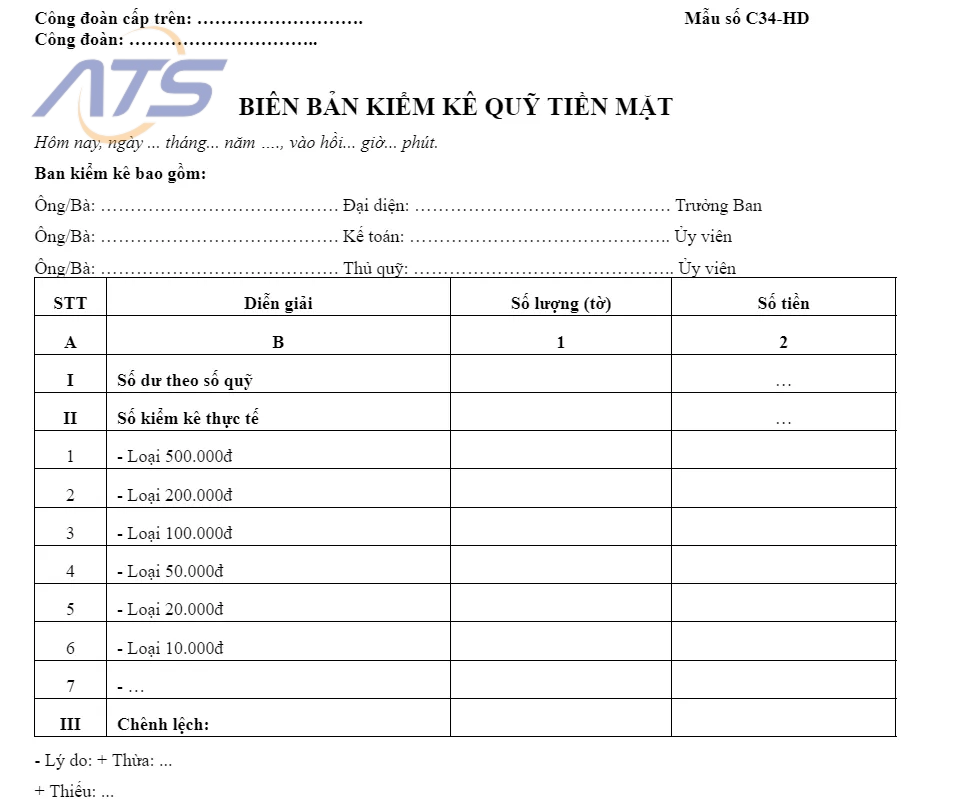Những mẫu biên bản kiểm kê quỹ khác - 3