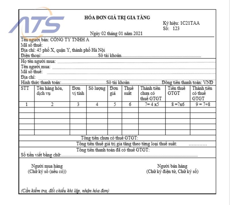 Nội dung hóa đơn giá trị gia tăng điện tử