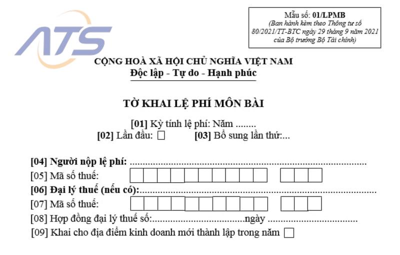 Cách điền thông tin tờ khai thuế môn bài