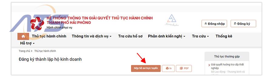 Bước 2: Tìm kiếm thủ tục “Thành lập hộ kinh doanh”