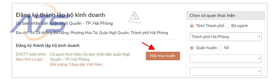 Bước 2: Tìm kiếm thủ tục “Thành lập hộ kinh doanh”