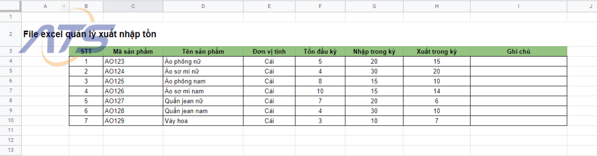 Mẫu 01: File Excel quản lý xuất – nhập – tồn hàng hóa tổng hợp