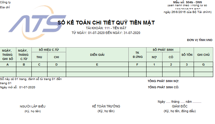 Hướng dẫn ghi sổ quỹ tiền mặt theo thông tư 133