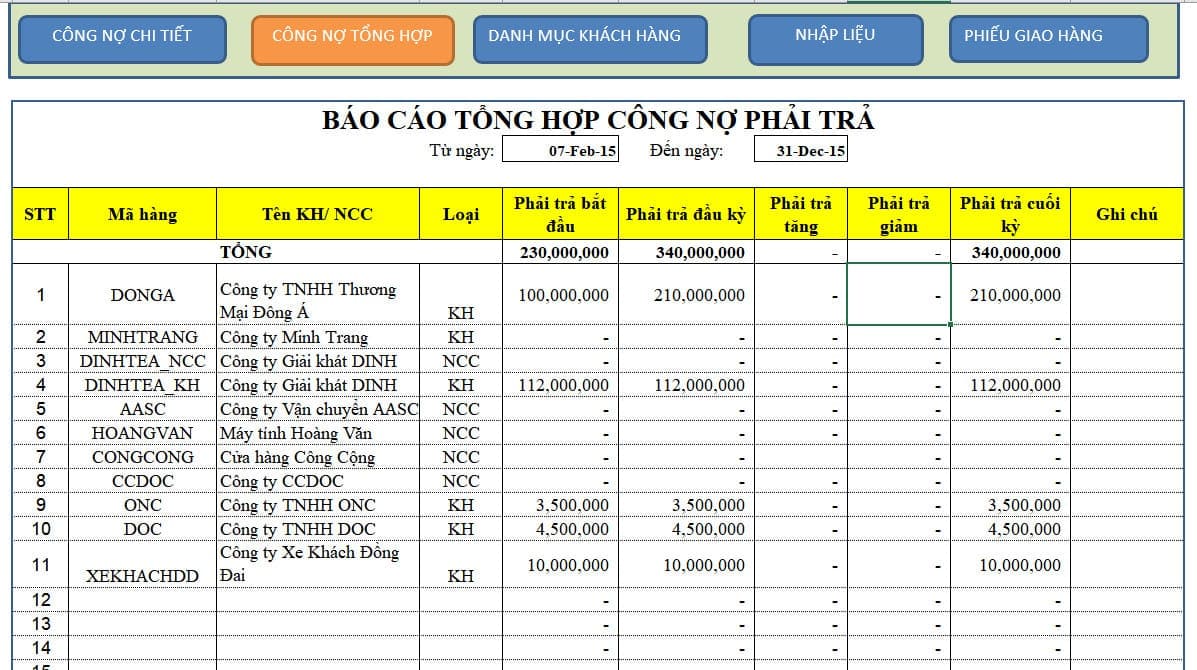 Hướng dẫn cách làm công nợ trên Excel