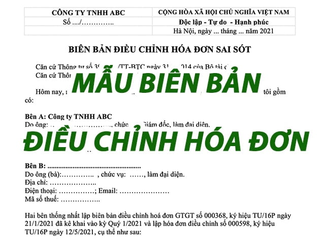 biên bản điều chỉnh địa chỉ hóa đơn